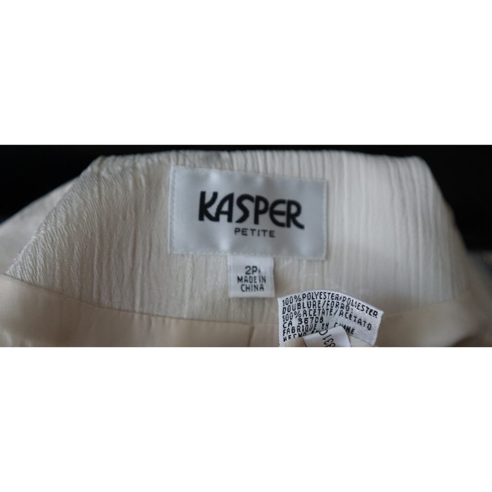 Vintage 90s Y2K Kasper Ivory White Skirt Suit Set Womens 2P Petite Roses Gauze - Picture 9 of 9